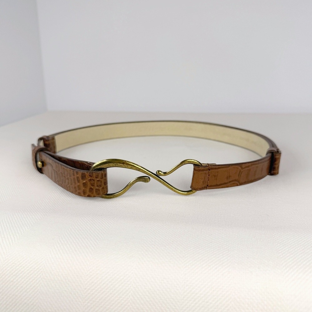 Luxe Adjustable Coldwater Creek Brown Belt Croc Embossed Leather S-Hook Buckle